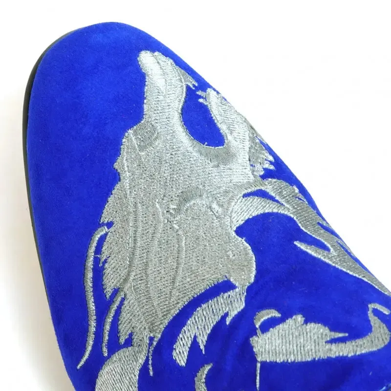 Fiesso FI-7039 Royal Blue Suede Slip on Loafers