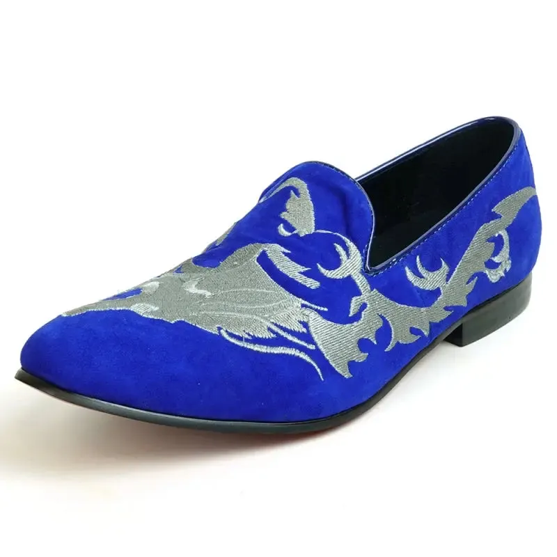 Fiesso FI-7039 Royal Blue Suede Slip on Loafers