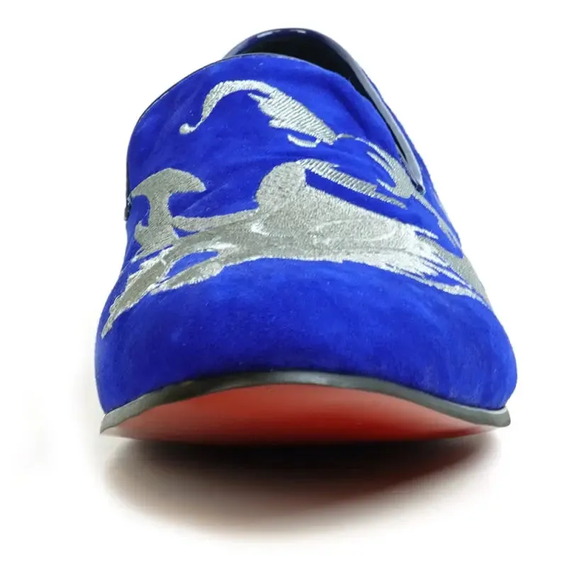 Fiesso FI-7039 Royal Blue Suede Slip on Loafers