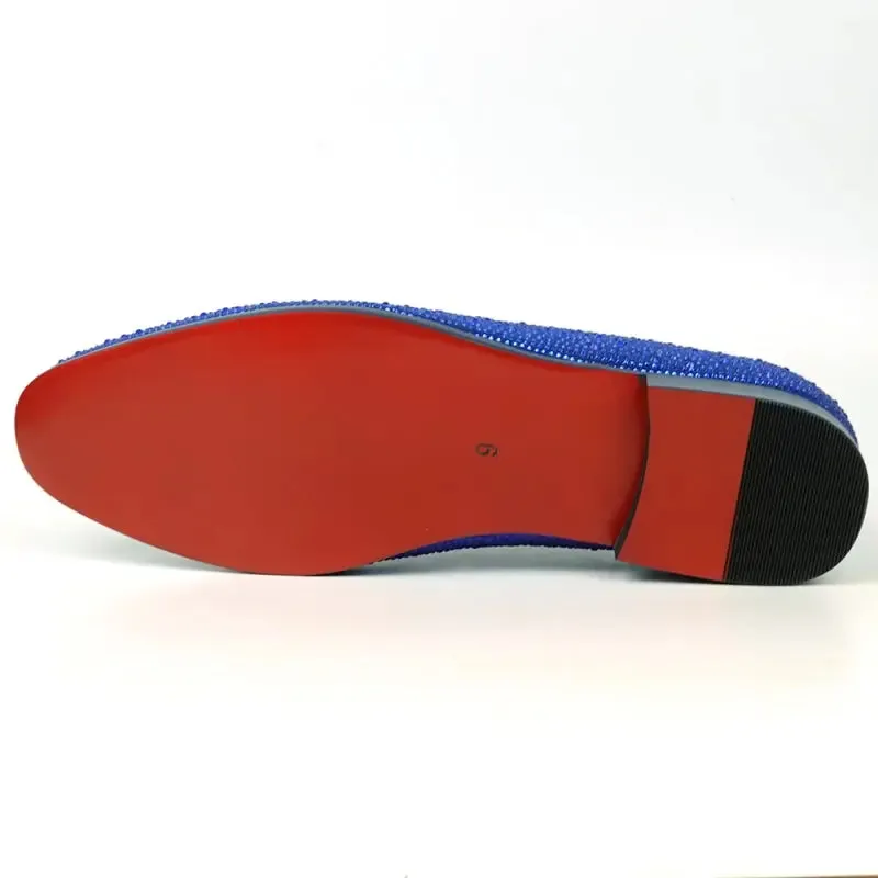 Fiesso FI-7525 Blue Suede Blue Rhinestones Slip on Loafers