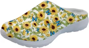 Forchrinse Tropical Hibiscus Palm Women’s Mule Sneakers Mesh Slip on Walking Clog Lightweight&Breathable