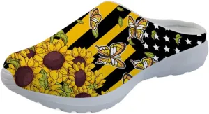 Forchrinse Tropical Pineapple Plumeria Women’s Slip on Mule Sneakers Breathable Walking Clog House Beach Slippers Nursing Shoes Lightweight