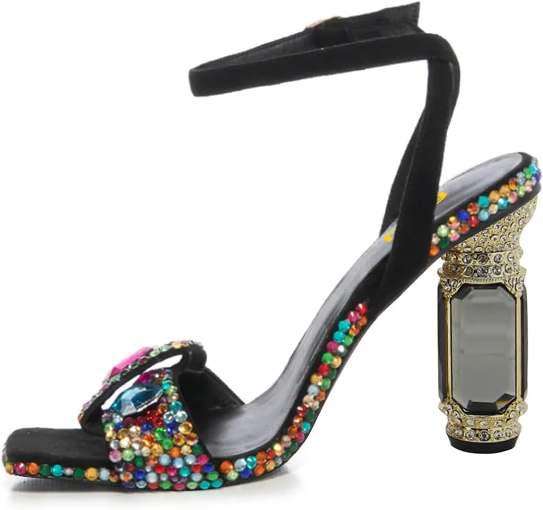 FSJ Women Open Toe Stylish Sandal Ankle Strap Chunky Block High Thick Heels Wedding Party Ballroom Prom Shoes US Size 4-15 US