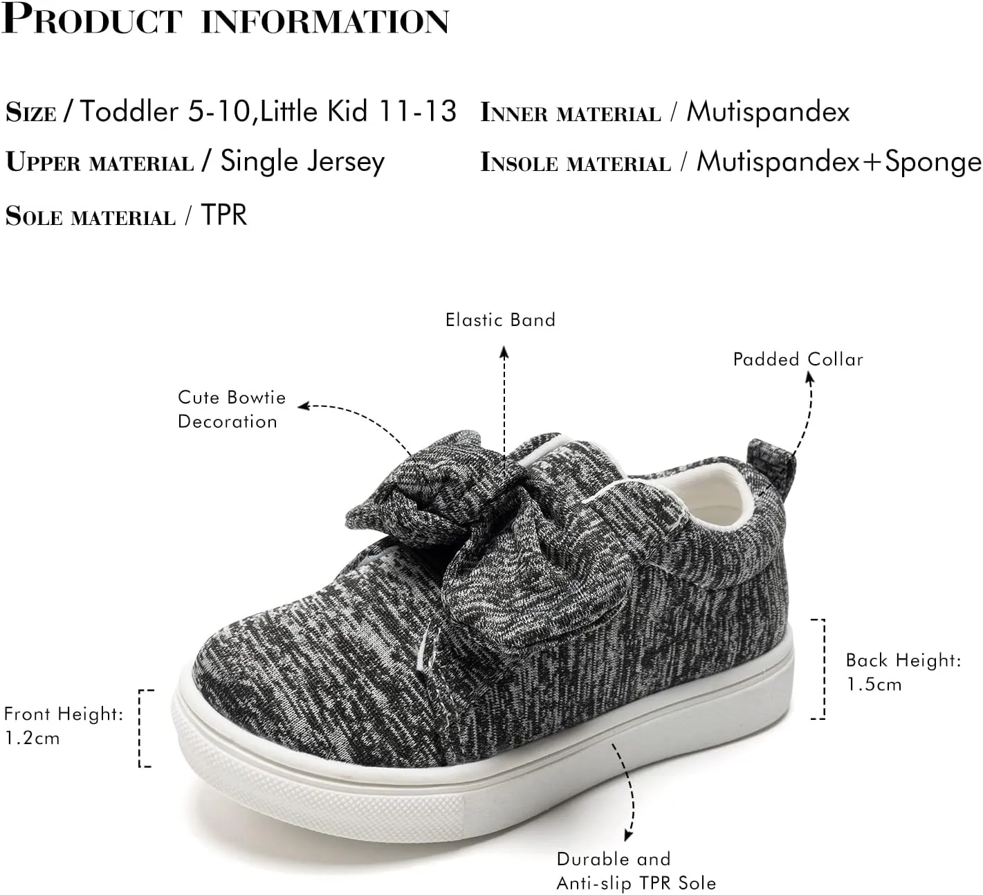 FUNKYMONKEY Girls Sneakers Lightweight Cute Bowknot Casual Walking Shoes for Toddler/Little Kids