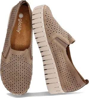 Glolily Elle Platform Perf Women's Comfort Sneakers - Orthotic Lightweight & Flexible Walking Shoes with Arch Support, Comfortable Casual Fashion Shoes for Women