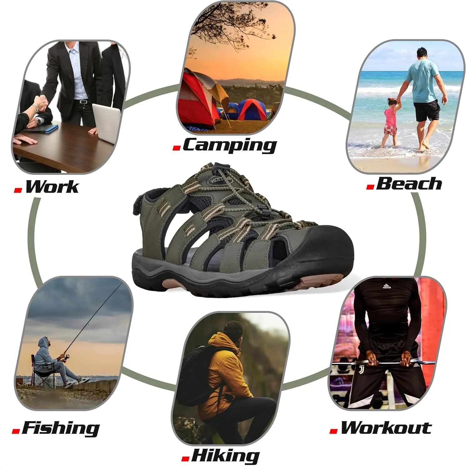GRITION Mens Outdoor Hiking Sandals Summer Beach Closed Toe Water Sandal Waterproof Comfortable Fisherman Adventures Sport Athletic Walking Traveling Shoes Sandles