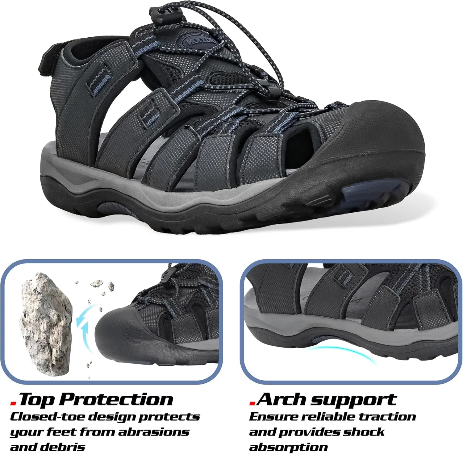 GRITION Mens Outdoor Hiking Sandals Summer Beach Closed Toe Water Sandal Waterproof Comfortable Fisherman Adventures Sport Athletic Walking Traveling Shoes Sandles