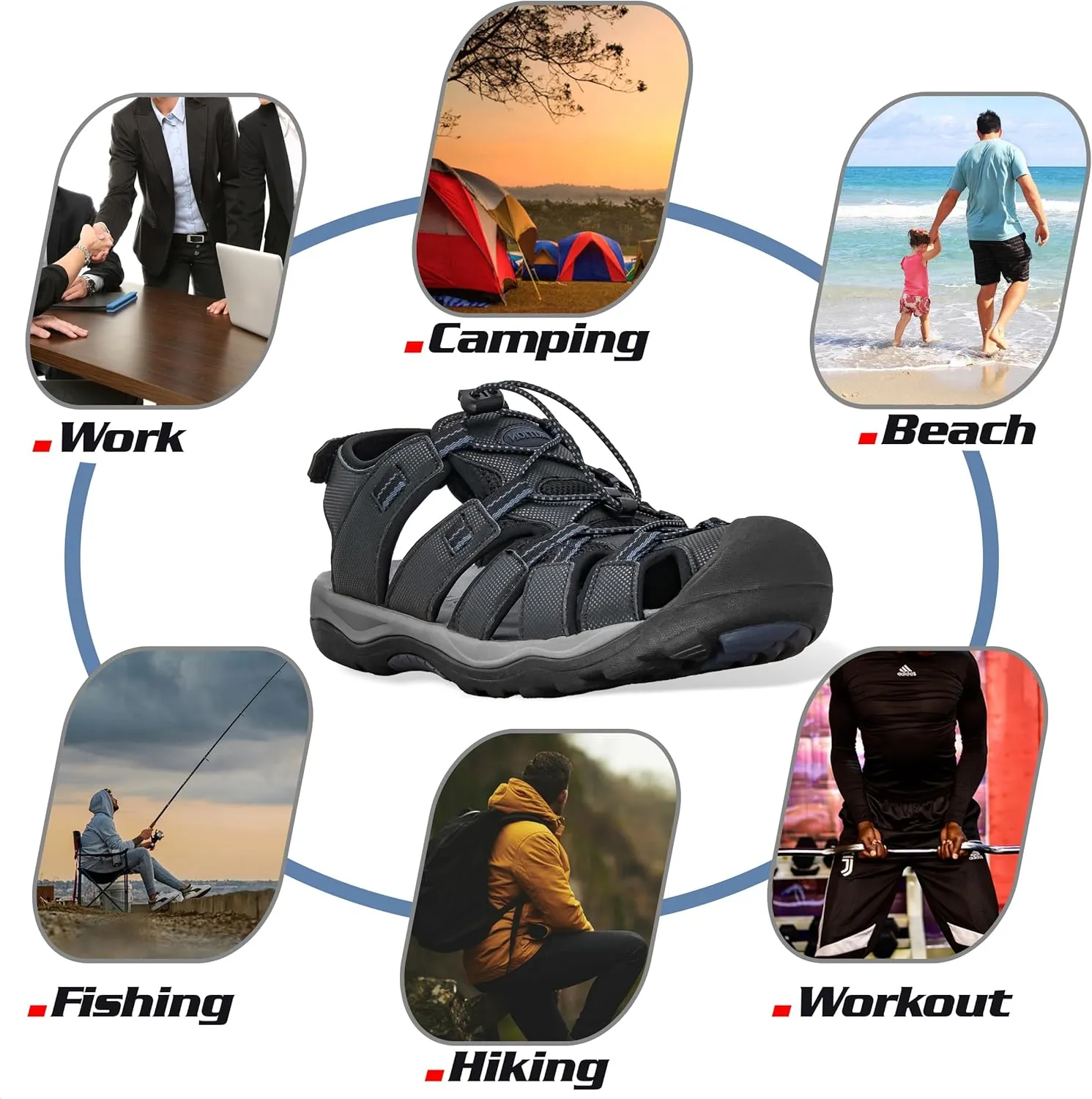 GRITION Mens Outdoor Hiking Sandals Summer Beach Closed Toe Water Sandal Waterproof Comfortable Fisherman Adventures Sport Athletic Walking Traveling Shoes Sandles