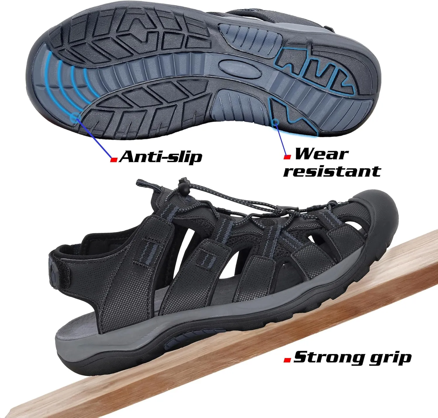 GRITION Mens Outdoor Hiking Sandals Summer Beach Closed Toe Water Sandal Waterproof Comfortable Fisherman Adventures Sport Athletic Walking Traveling Shoes Sandles