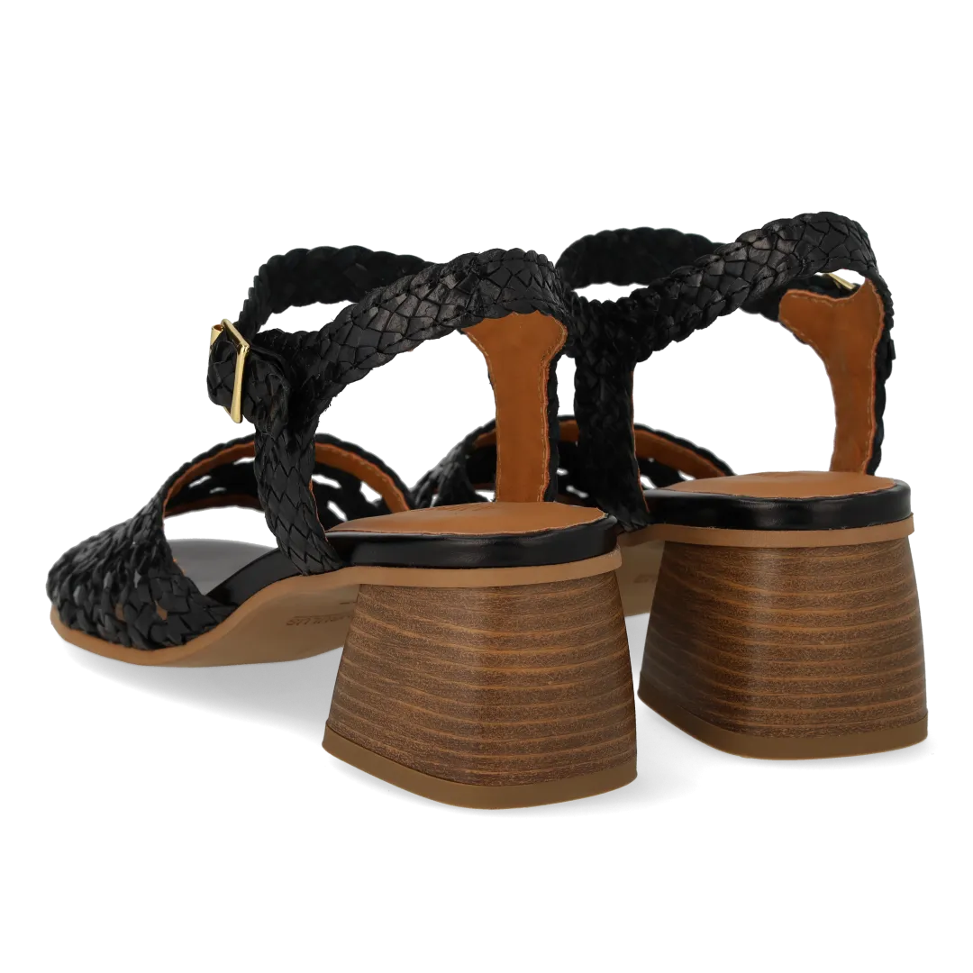 Hand-braided sandal with sculptural heel