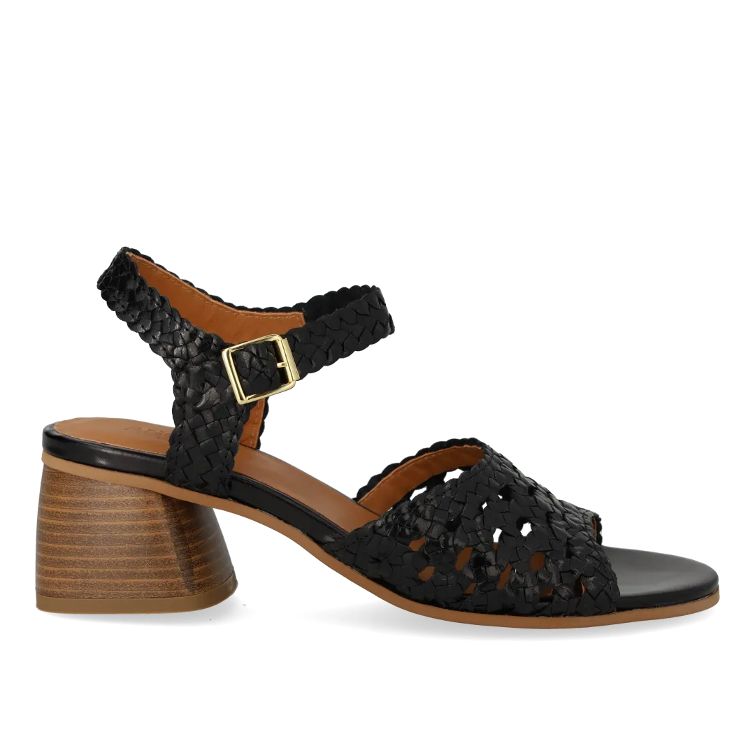 Hand-braided sandal with sculptural heel