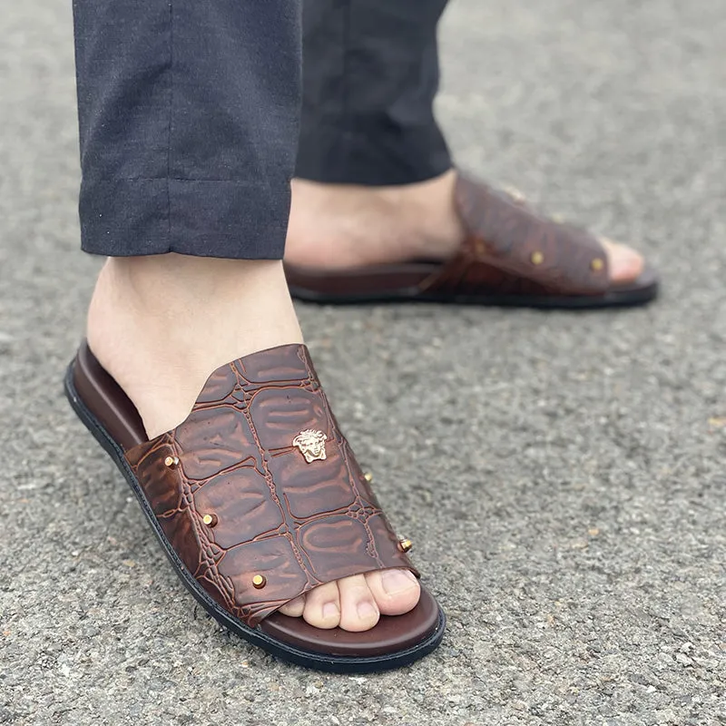 Hand made PU Sole Textured Leather Chappal SS-2336