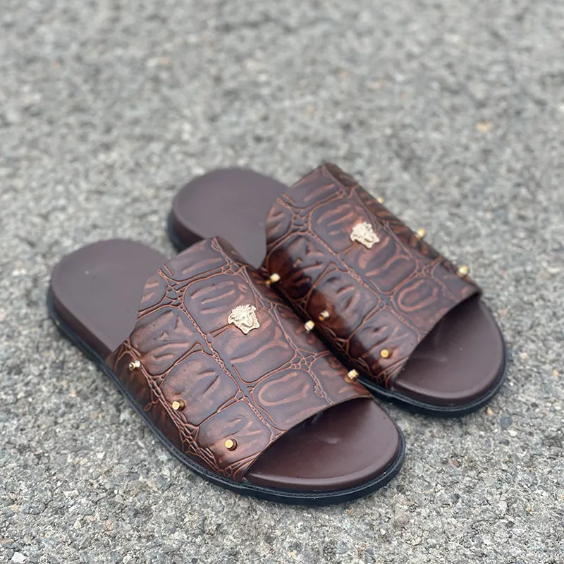 Hand made PU Sole Textured Leather Chappal SS-2336