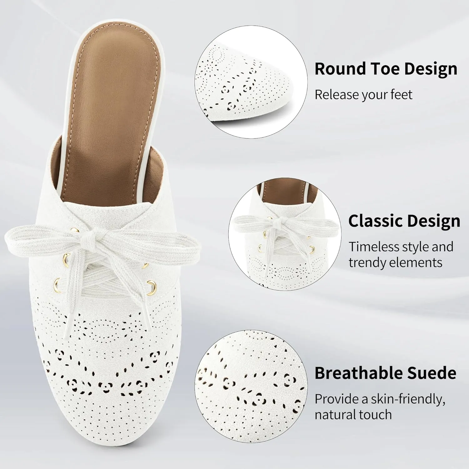 HARENCE Mules for Women Casual Flats: Comfortable Round Toe Slip on Backless Mule Dressy Business Office Flat Shoes