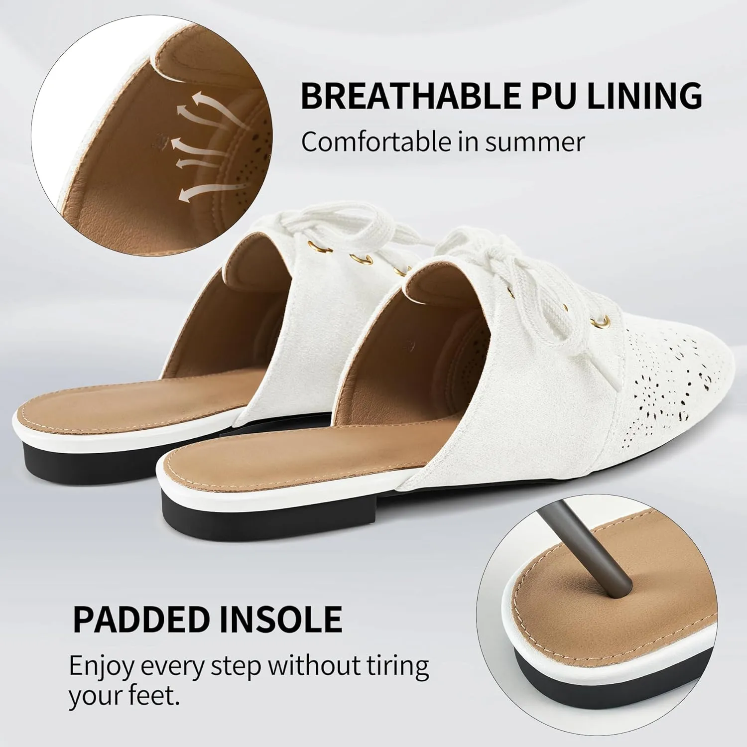 HARENCE Mules for Women Casual Flats: Comfortable Round Toe Slip on Backless Mule Dressy Business Office Flat Shoes