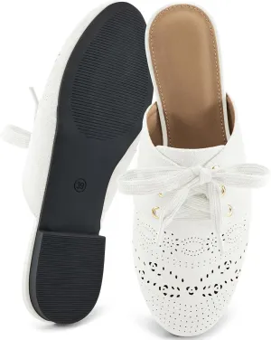 HARENCE Mules for Women Casual Flats: Comfortable Round Toe Slip on Backless Mule Dressy Business Office Flat Shoes