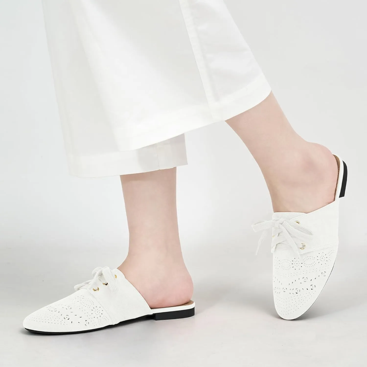 HARENCE Mules for Women Casual Flats: Comfortable Round Toe Slip on Backless Mule Dressy Business Office Flat Shoes