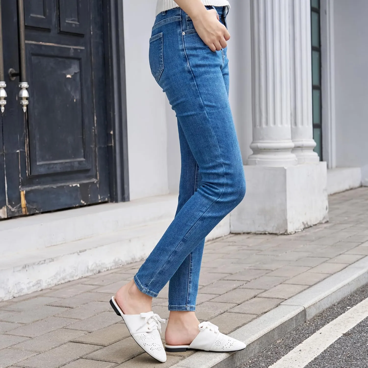 HARENCE Mules for Women Casual Flats: Comfortable Round Toe Slip on Backless Mule Dressy Business Office Flat Shoes