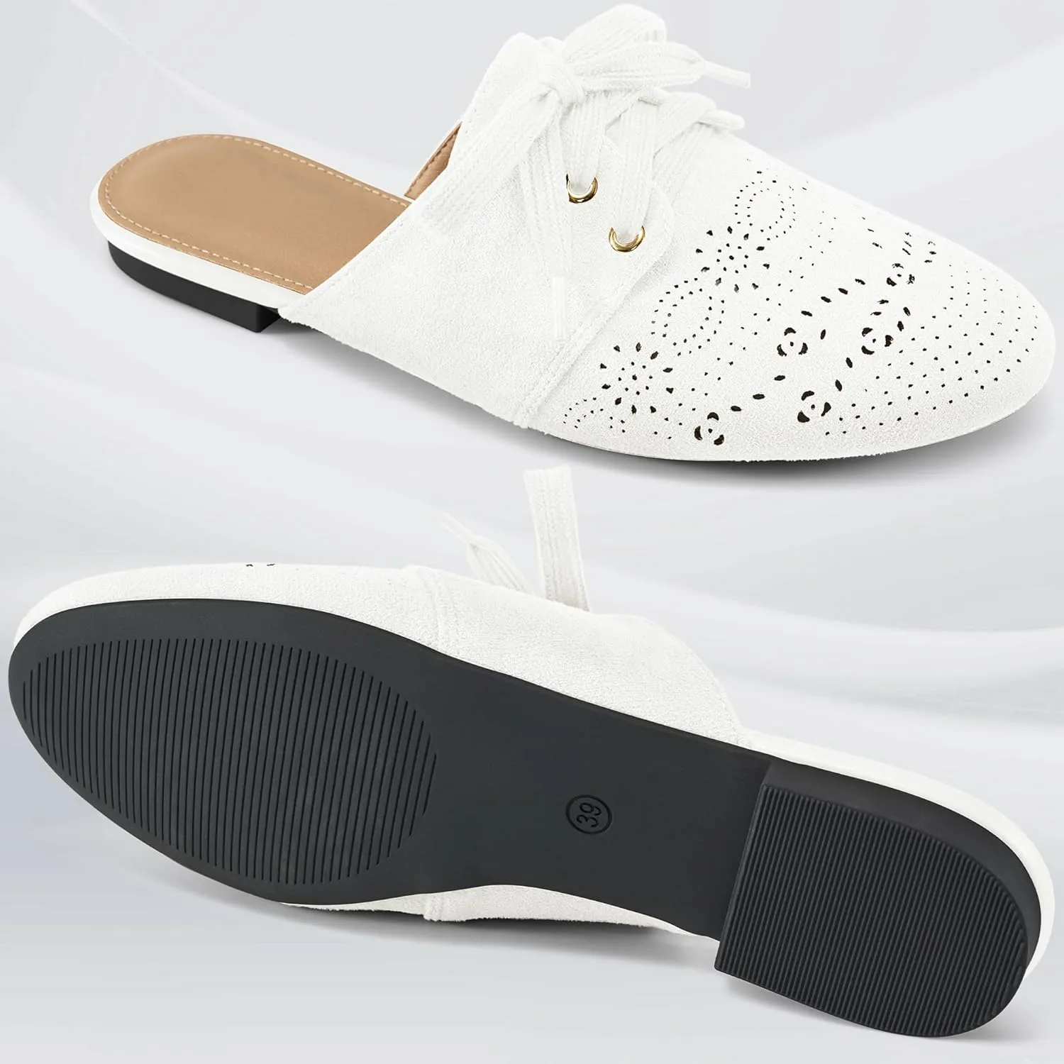HARENCE Mules for Women Casual Flats: Comfortable Round Toe Slip on Backless Mule Dressy Business Office Flat Shoes