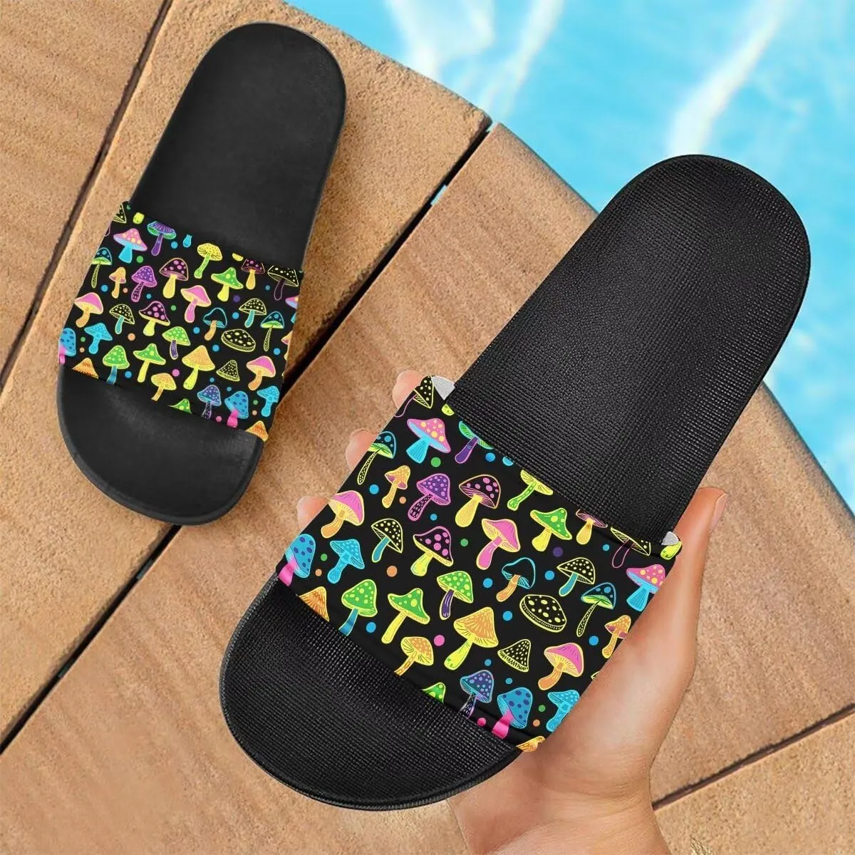 Howilath Blue Butterfly Print Summer Slide Slippers for Men Women Kid, Sunflower Colorful Tie-dye Animals House Slippers Slide Sandal Non-Slip Light Weight
