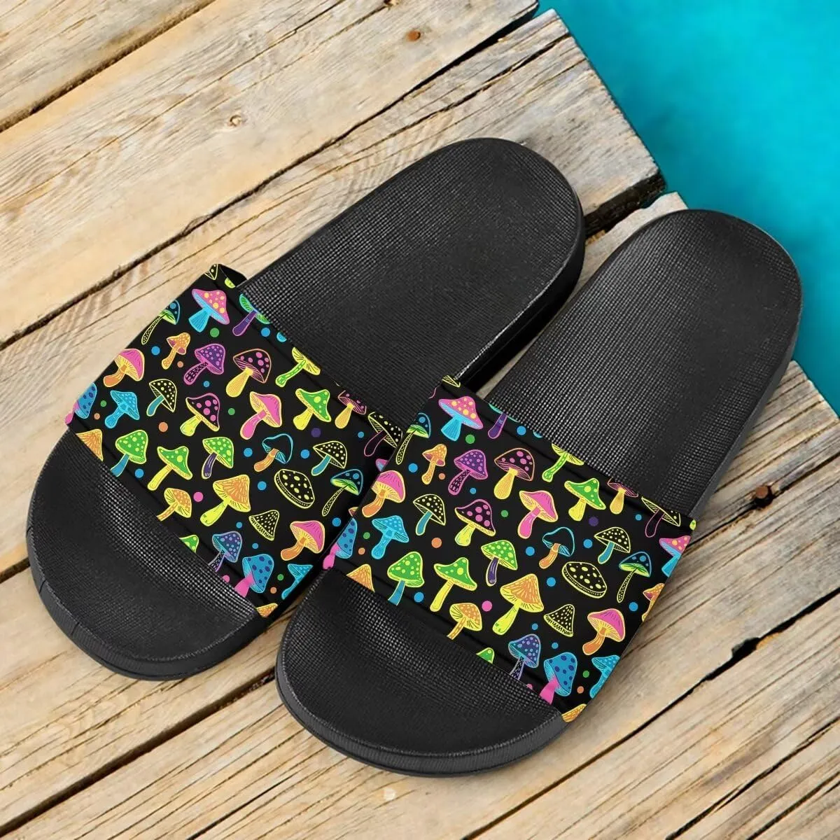 Howilath Blue Butterfly Print Summer Slide Slippers for Men Women Kid, Sunflower Colorful Tie-dye Animals House Slippers Slide Sandal Non-Slip Light Weight