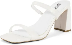 IDIFU IN3 Chunky Block Heels for Women Square Open Toe Heels Comfortable Sexy Summer Cute Trendy Slides Heeled Sandals Prom Wedding Party Dress Shoes for Women Two Strap Slip On Mules Low Short Heels