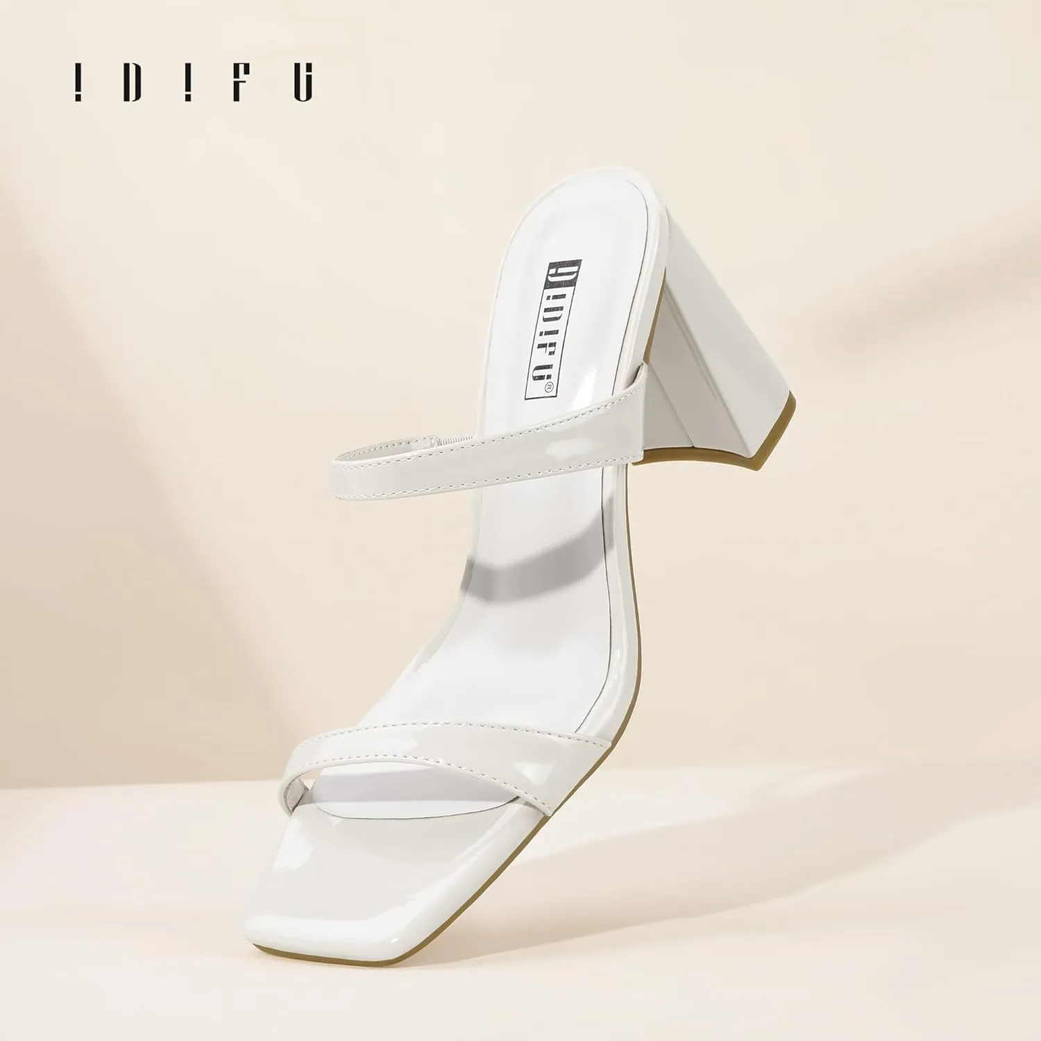 IDIFU IN3 Chunky Block Heels for Women Square Open Toe Heels Comfortable Sexy Summer Cute Trendy Slides Heeled Sandals Prom Wedding Party Dress Shoes for Women Two Strap Slip On Mules Low Short Heels
