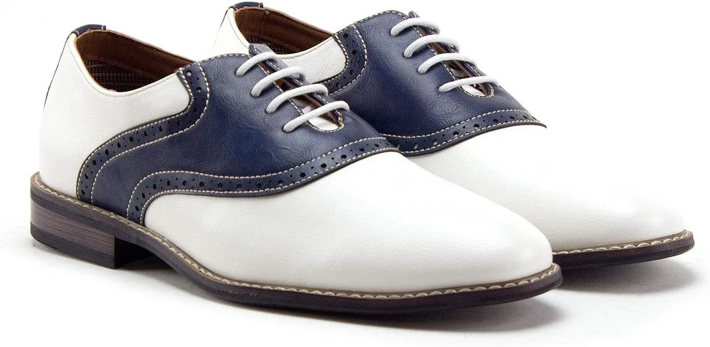 Jazamé Men's Parker Classic Two Tone Round Toe Saddle Oxfords Dress Shoes