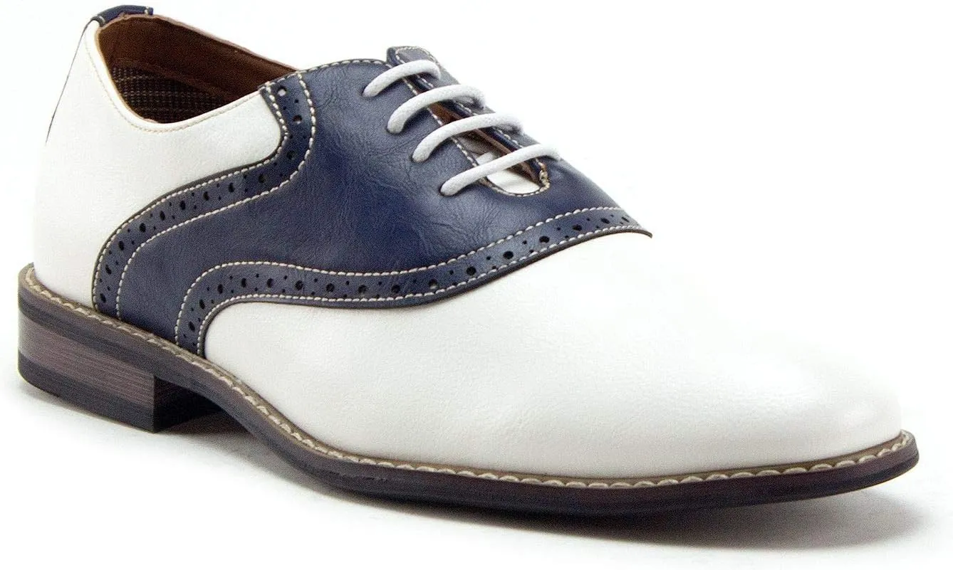 Jazamé Men's Parker Classic Two Tone Round Toe Saddle Oxfords Dress Shoes