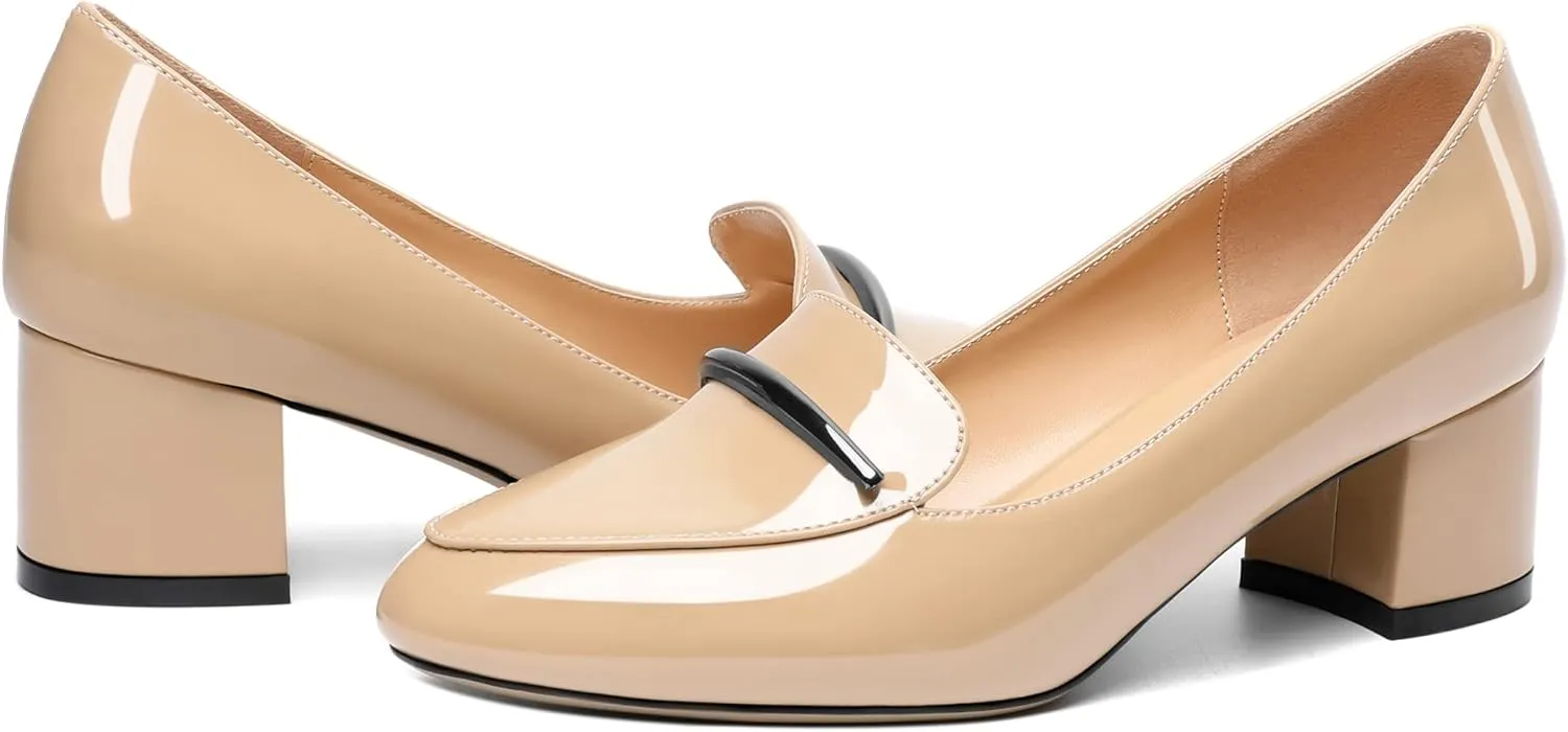 Joseywade Women's Block Heels Low Heel Loafer Pumps Round Toe Chunky Heel Slip On 2 Inch Closed Toe Comfort Shoes
