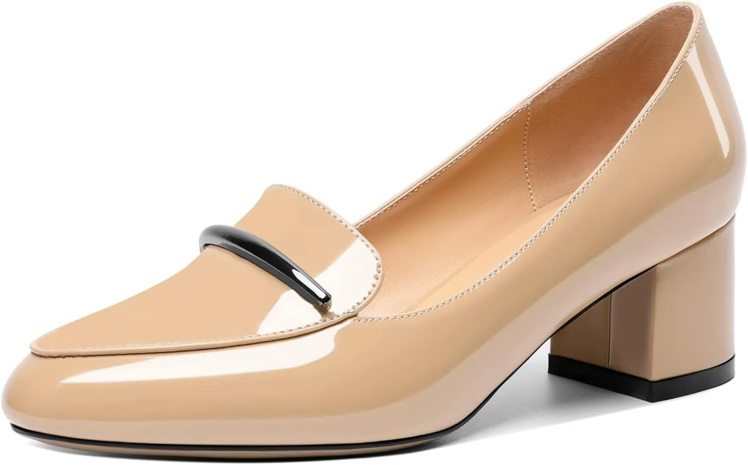 Joseywade Women's Block Heels Low Heel Loafer Pumps Round Toe Chunky Heel Slip On 2 Inch Closed Toe Comfort Shoes