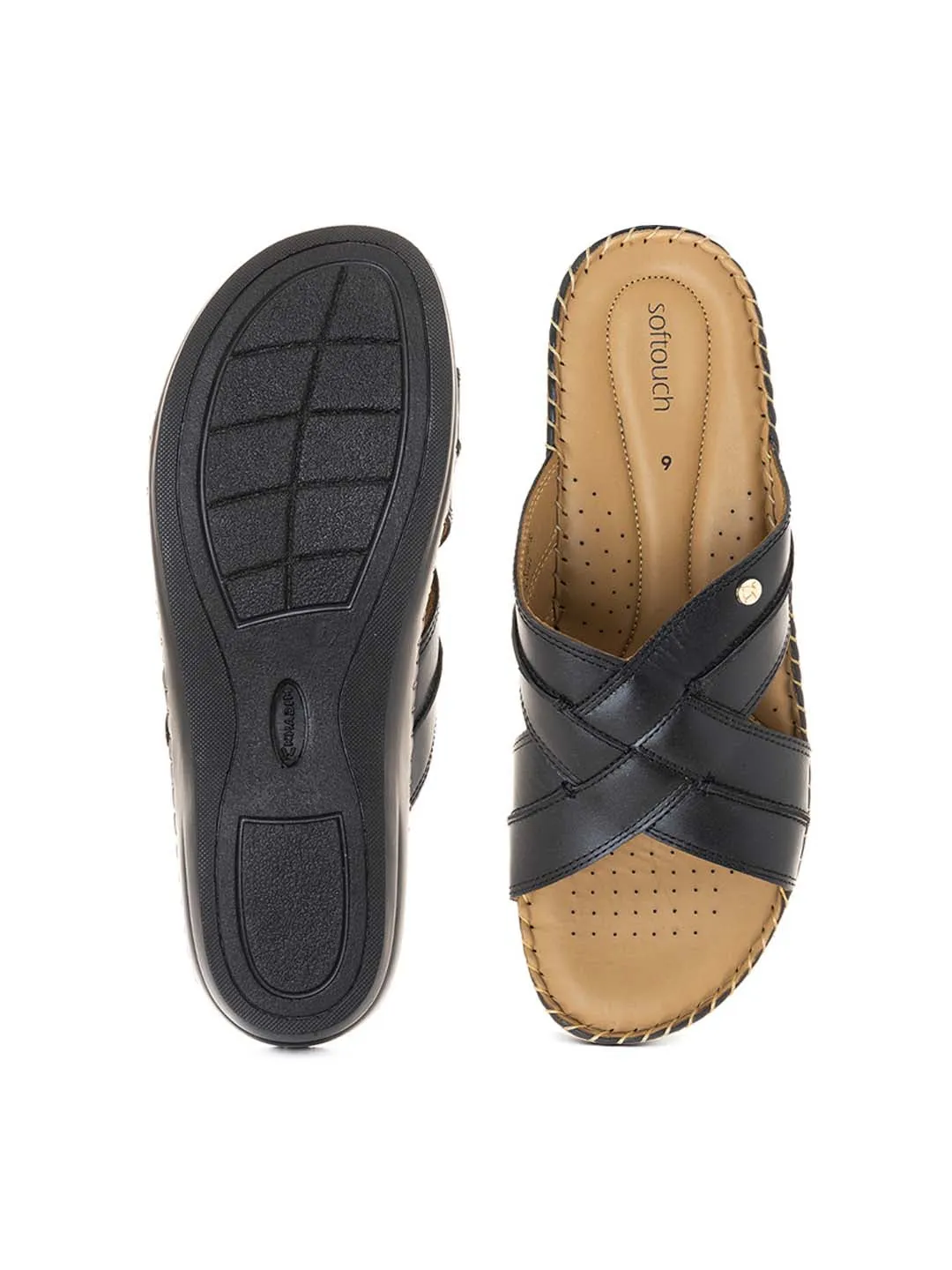 Khadim Softouch Leather Wedge Heel Mule Slip On Sandal for Women