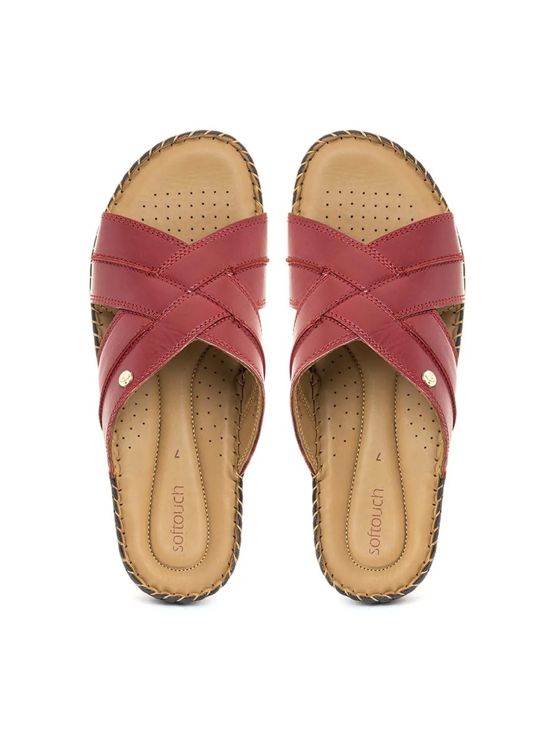 Khadim Softouch Leather Wedge Heel Mule Slip On Sandal for Women