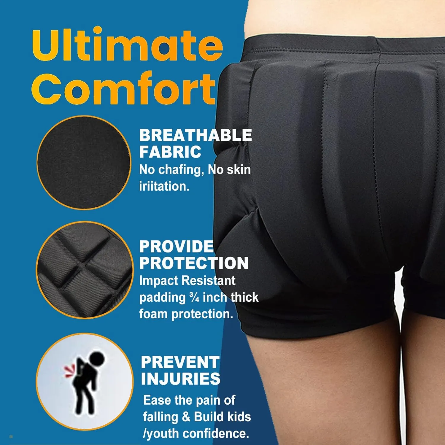 Kids Butt Pad Shorts for Skating Snowboarding Ski Hockey, Hip Tailbone Protective Padded Shorts for Youth Child