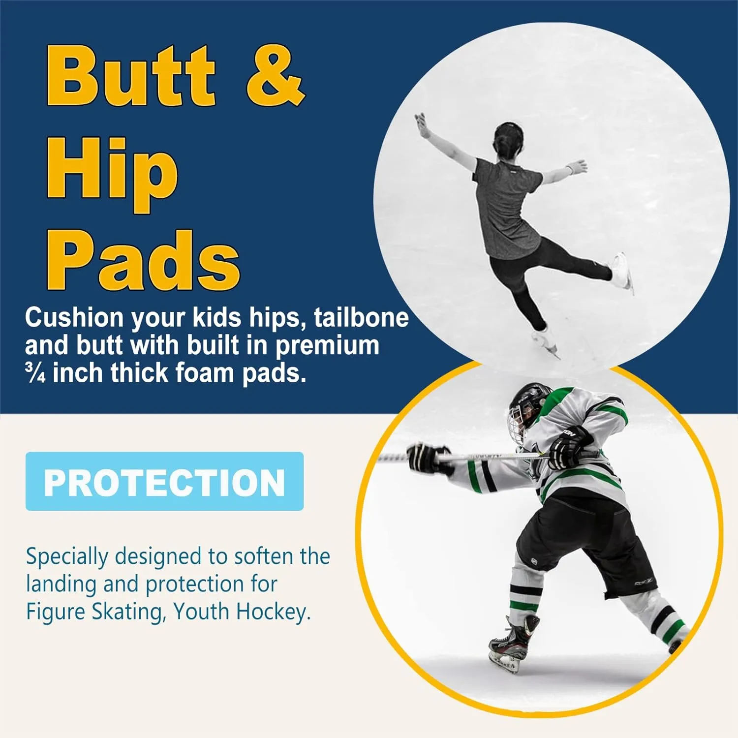 Kids Butt Pad Shorts for Skating Snowboarding Ski Hockey, Hip Tailbone Protective Padded Shorts for Youth Child