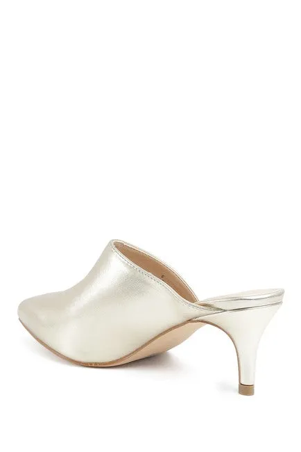 Lemka Pointed Toe Asymmetrical Kitten Heel Mule