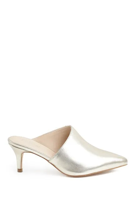 Lemka Pointed Toe Asymmetrical Kitten Heel Mule