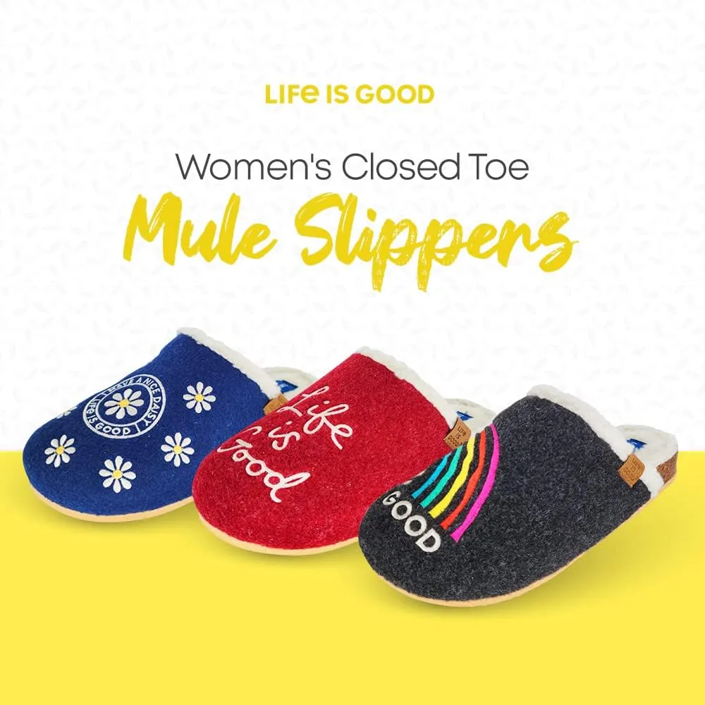 Life is Good Women's Closed Toe Mule Slippers, 302891W - Indoor/Outdoor Soft Slip-on - Comfortable Lightweight Plush Slide with Cushioned Support & EVA Outsoles