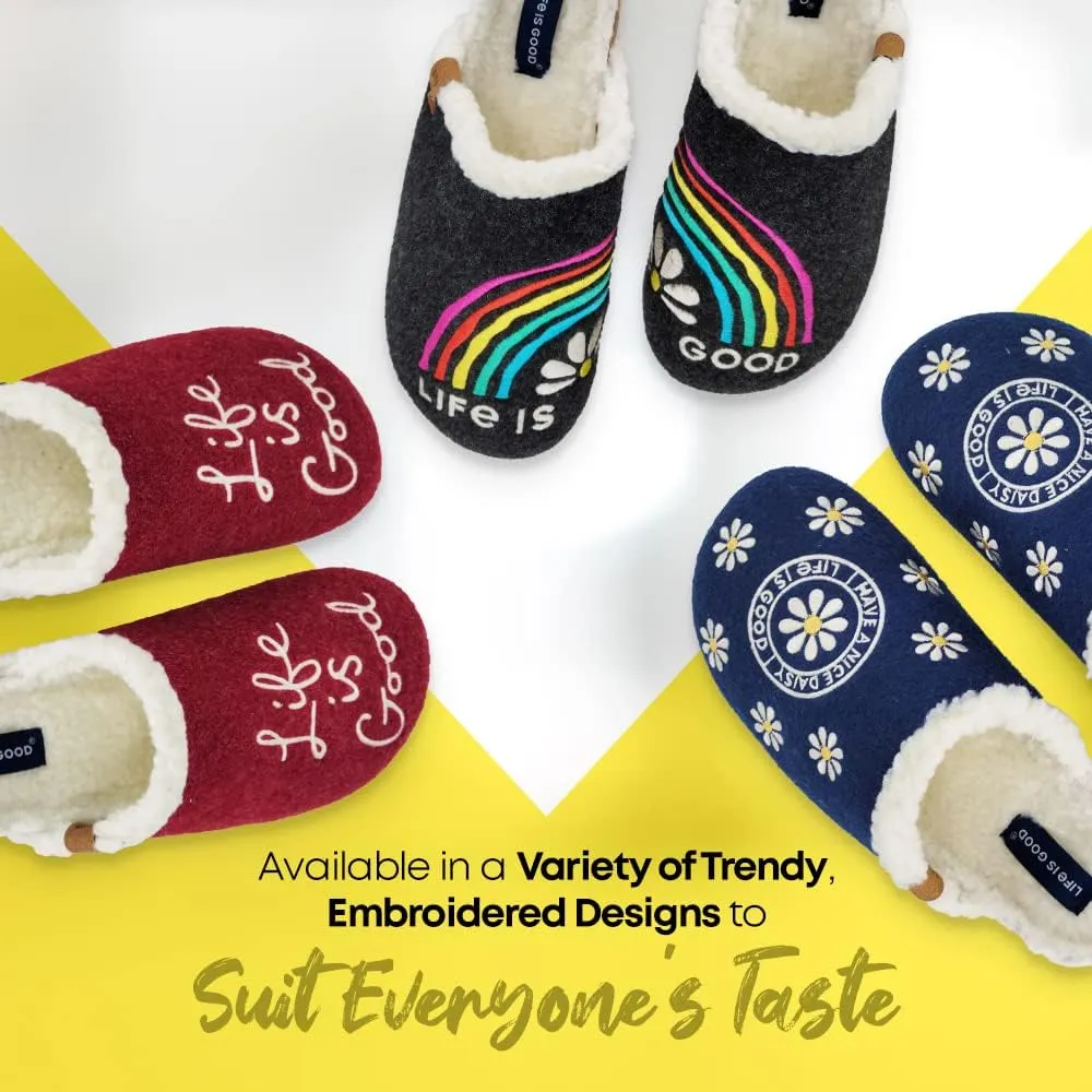 Life is Good Women's Closed Toe Mule Slippers, 302891W - Indoor/Outdoor Soft Slip-on - Comfortable Lightweight Plush Slide with Cushioned Support & EVA Outsoles