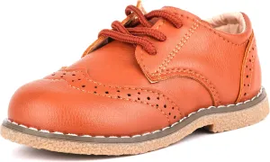 LONSOEN Toddler Boys Girls Dress Shoes Kids Classic Perforated Flats