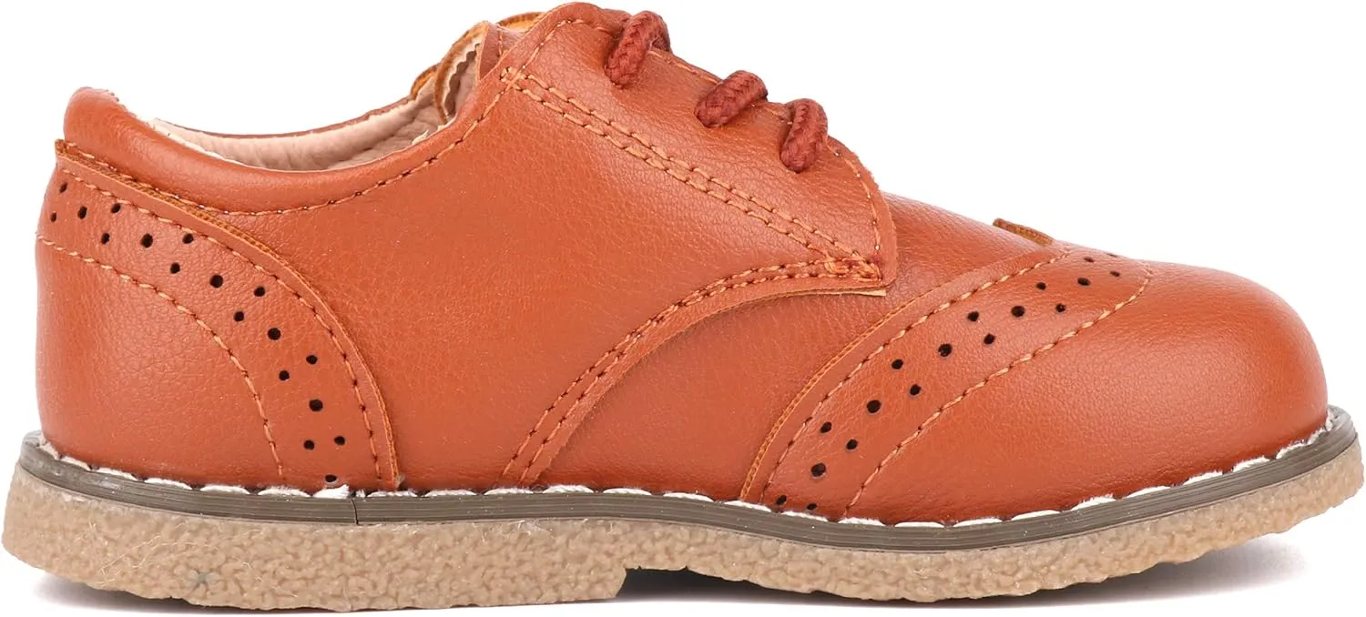 LONSOEN Toddler Boys Girls Dress Shoes Kids Classic Perforated Flats