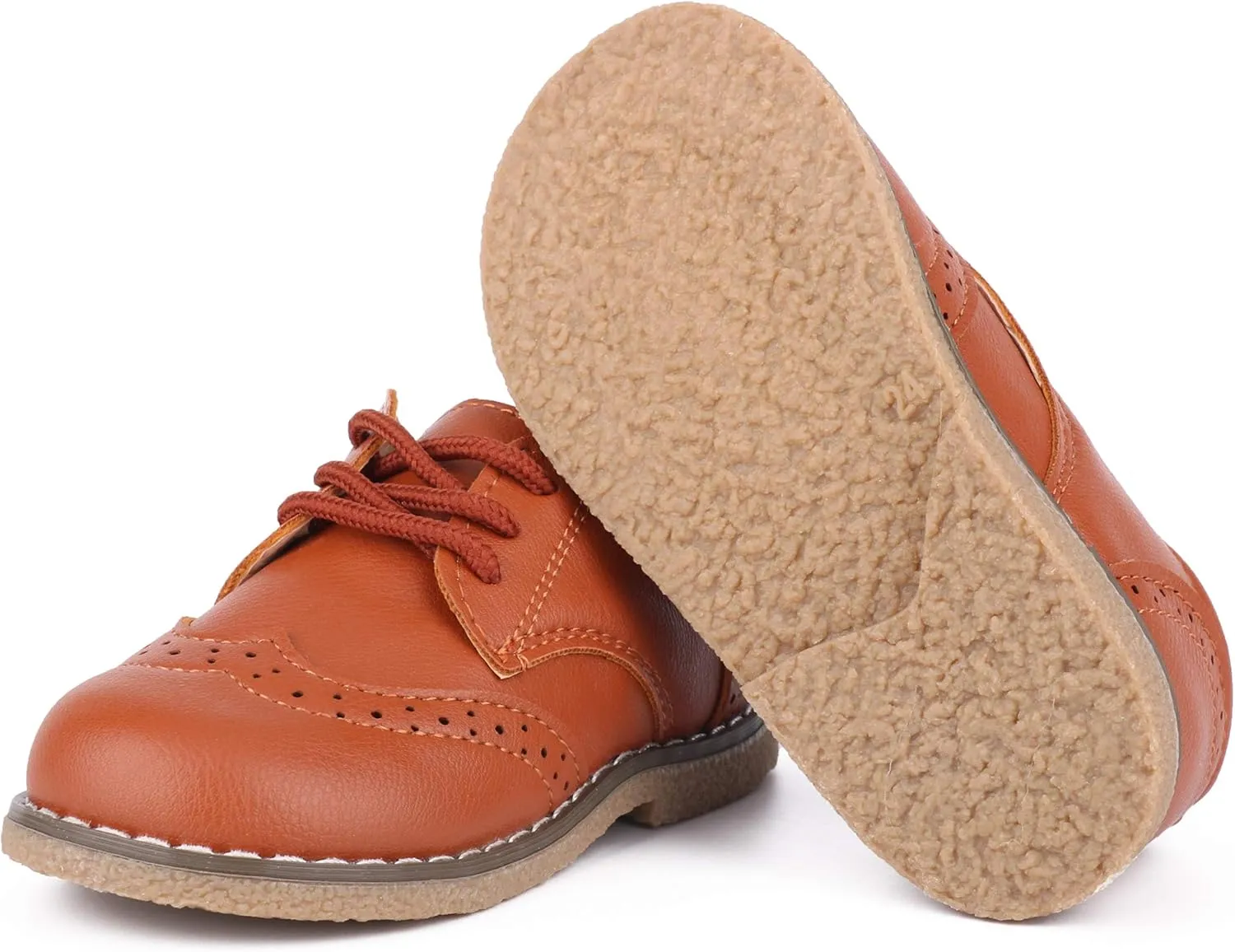 LONSOEN Toddler Boys Girls Dress Shoes Kids Classic Perforated Flats
