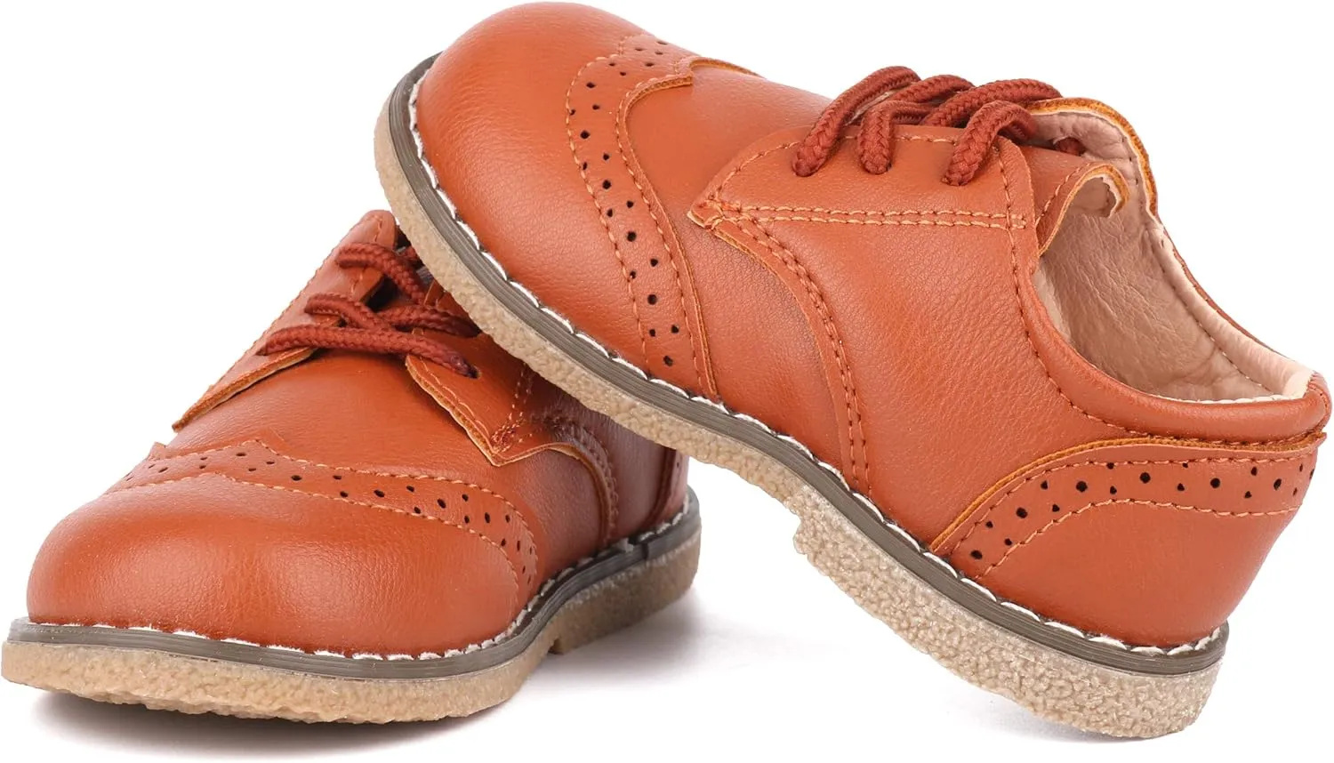 LONSOEN Toddler Boys Girls Dress Shoes Kids Classic Perforated Flats