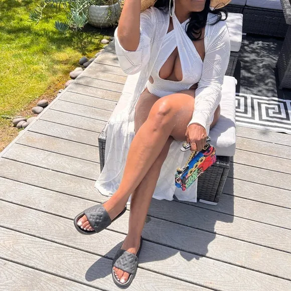 Lowkey Famous Waterfront Mule - Black Rubber Slides