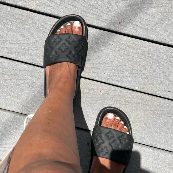 Lowkey Famous Waterfront Mule - Black Rubber Slides