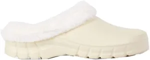 Luxemoda Women's Muffin Fluffy Faux Fur Trim Flat Rubber Comfortable Air Bubble Mule Bone