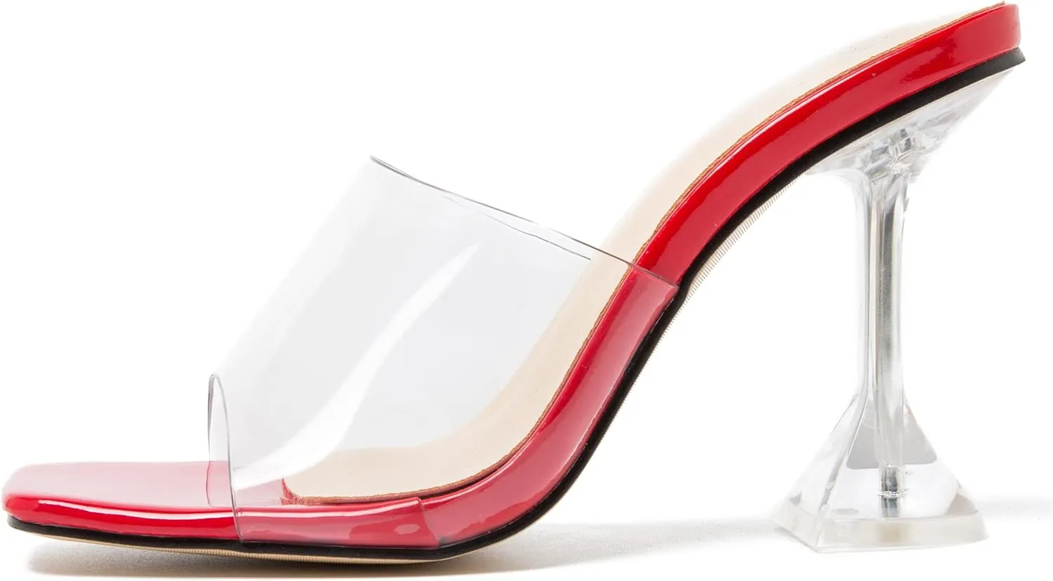 MAIERNISI JESSI Women's Clear Heels Sandals Square Toe High Stiletto Mules Slip on Wedding Dress Heel