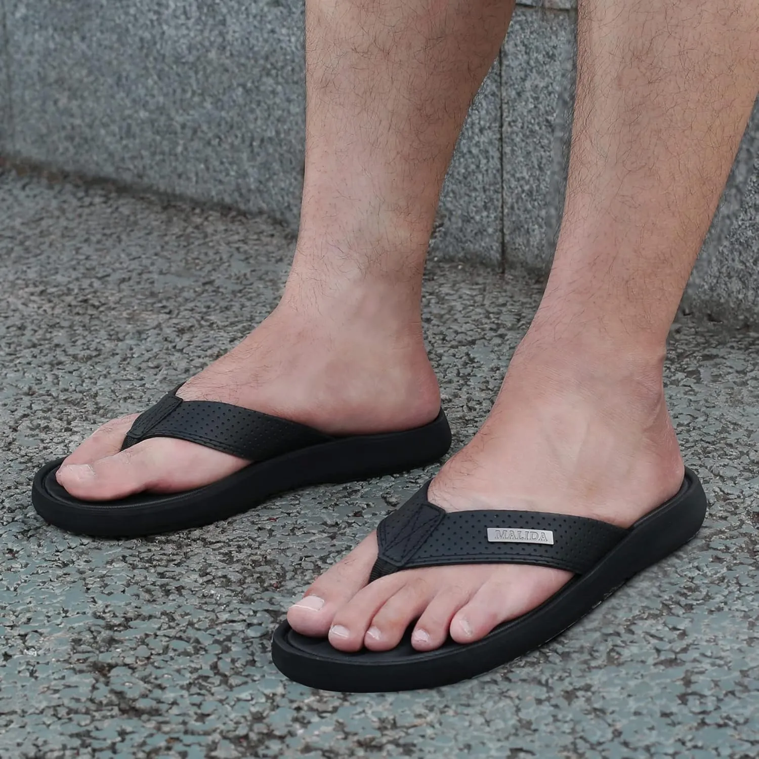 MALIDA Mens Flip Flops Non-Slip Bathroom Shower Shoes Waterproof Cushion foam Indoor and Outdoor Thong Sandals