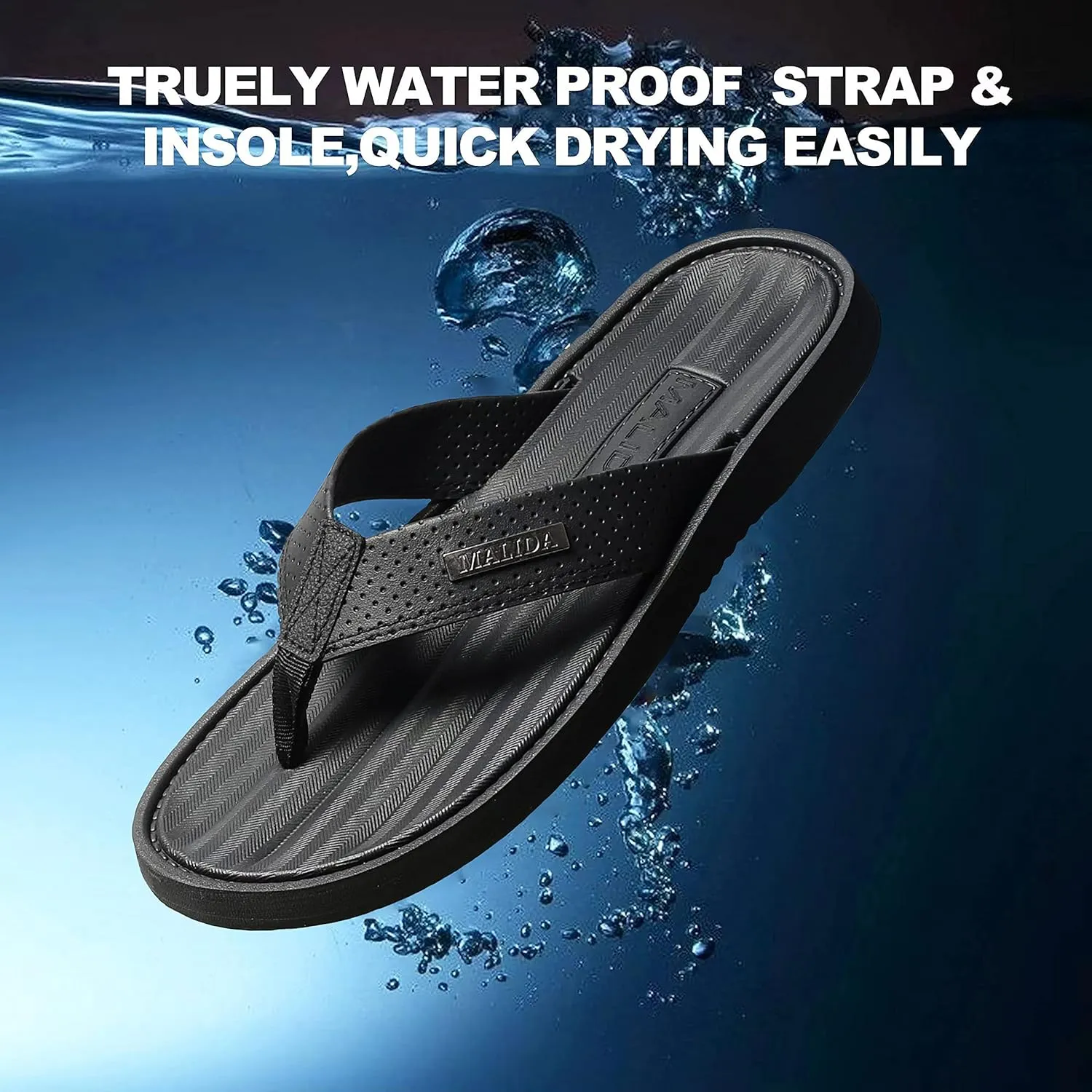 MALIDA Mens Flip Flops Non-Slip Bathroom Shower Shoes Waterproof Cushion foam Indoor and Outdoor Thong Sandals