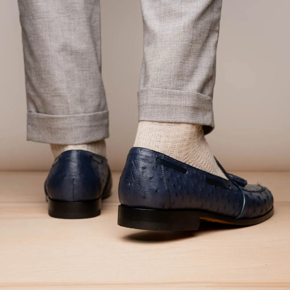 Marco Di Milano Aubiere Navy Ostrich Quill Tassel Loafers